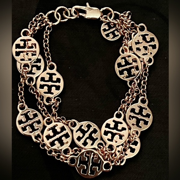 NWOT Tory Burch Authentic Rose Gold Signature Logo 3 Strand Logo Bracelet - Picture 6 of 13